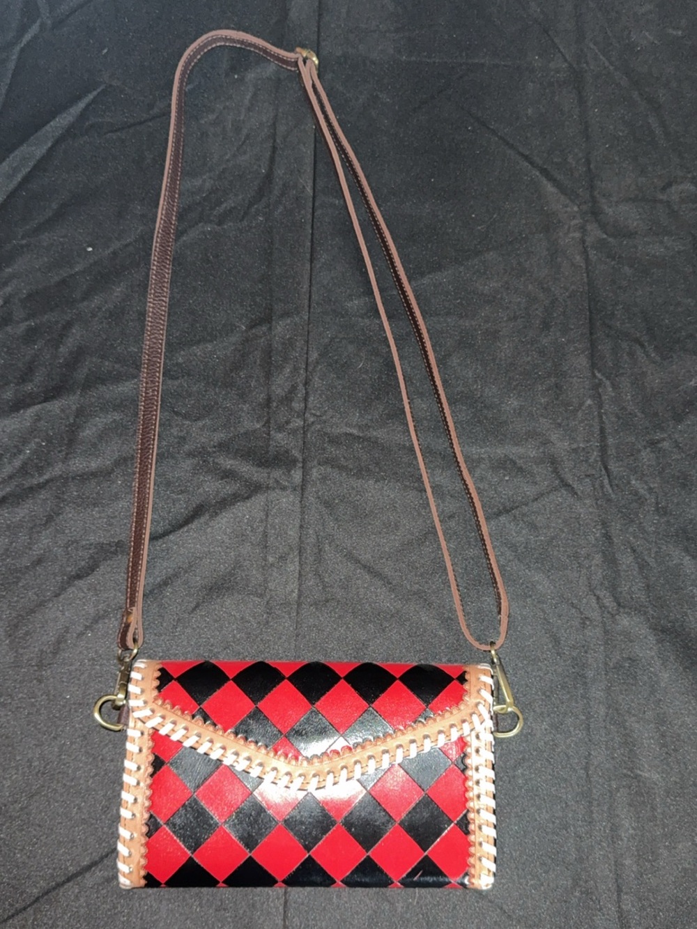 Red Checkered Tri-Fold Wallet/Crossbody
